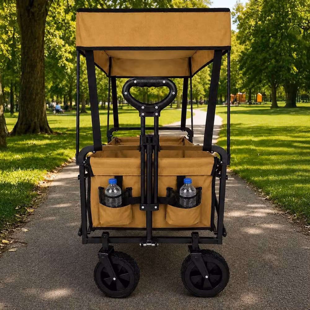 Neo Folding Garden Cart with Canopy in Khaki, 140L Capacity – 9