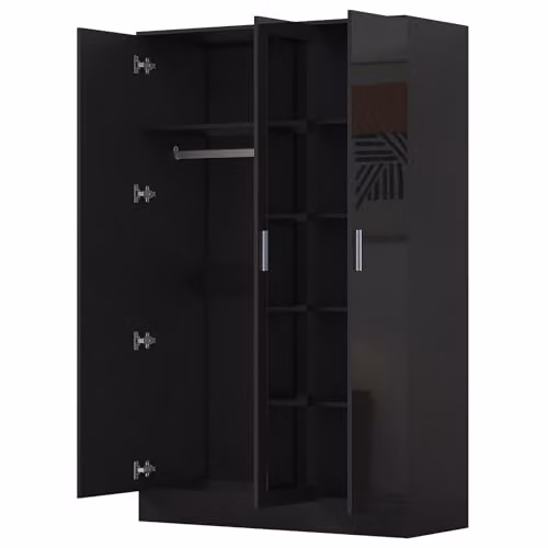 Reflect 3 Door Mirrored Wardrobe in Black Gloss and Black Oak, H 180 x W 113 x D 47 cm – 5