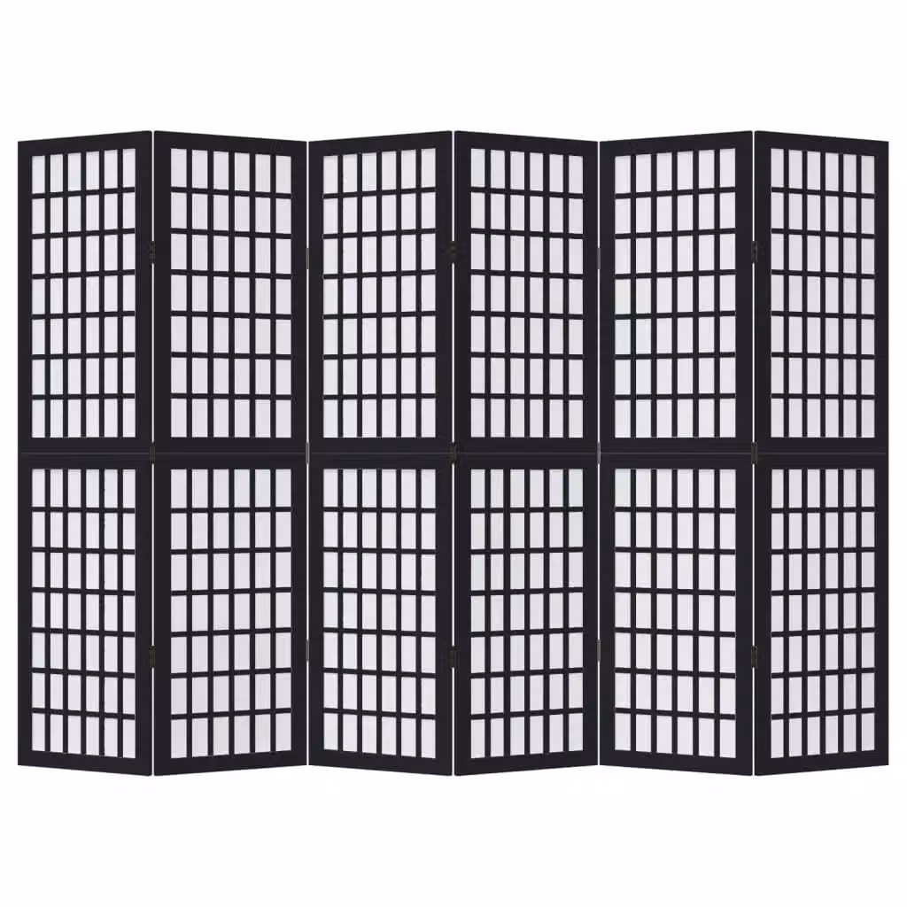 Berkfield Home 6 Panel Black Solid Wood Paulownia Room Divider – 3