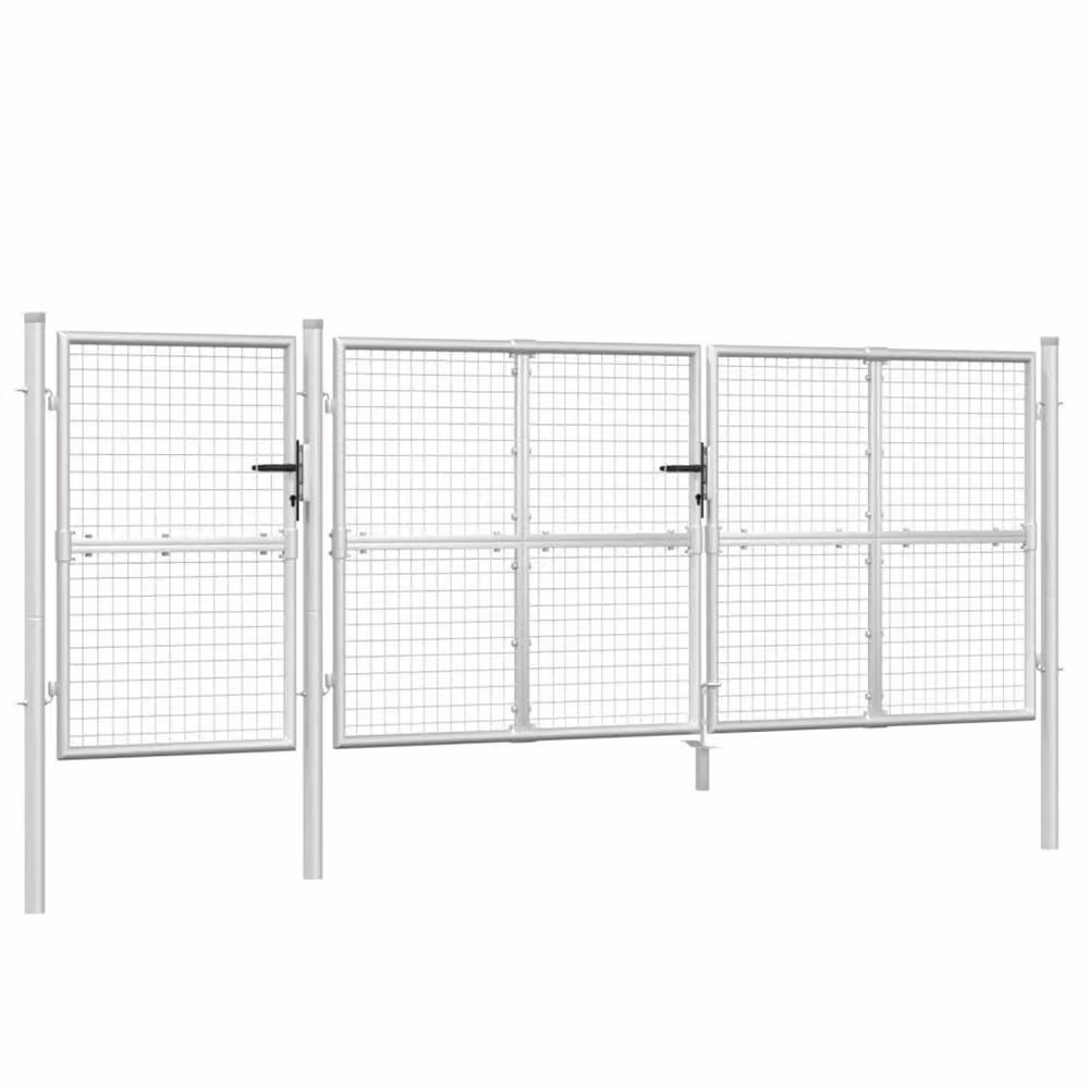 Berkfield Home Silver Mesh Garden Gate in Galvanised Steel, W: 400 cm, H: 175 cm – 2