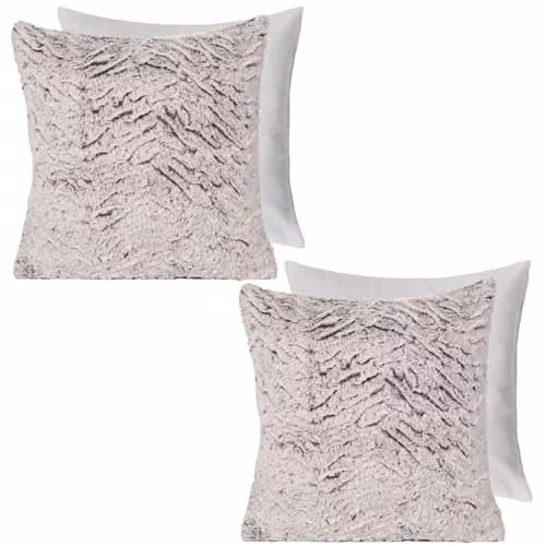 OHS Set of 2 Faux Fur Square Cushions with Removable Covers, W/D/H: 45 x 45 x 45 cm, Multicolour – 1