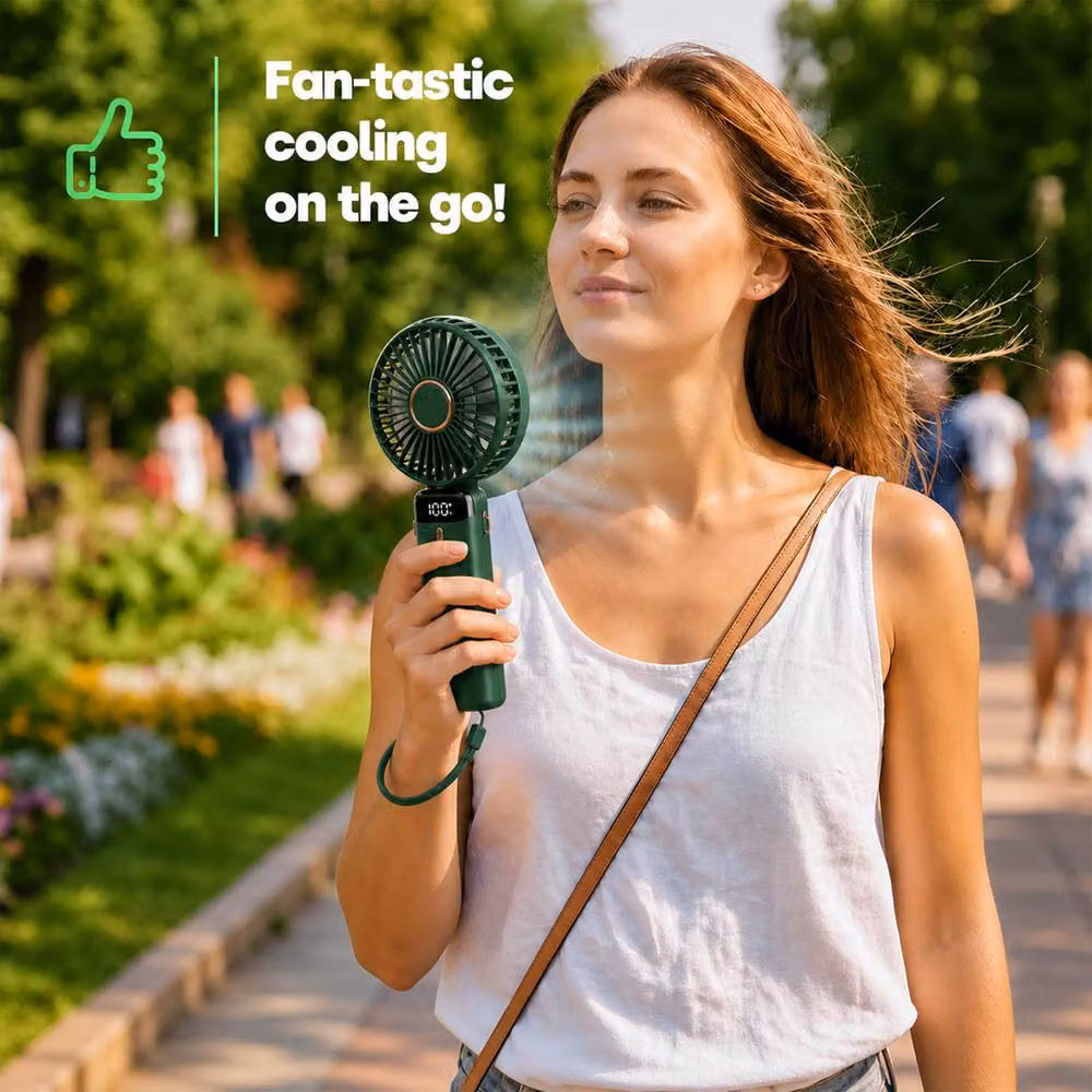 Dragodirect Handheld Mini USB Rechargeable Fan with 5 Speeds and Type C Charging in Green – 5