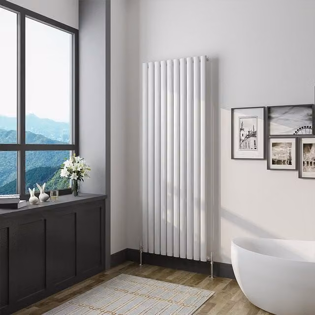 AicaBathroom Vertical Oval Column Radiator Central Heating Single Steel White H 160 cm, W 59 cm, D 59 cm