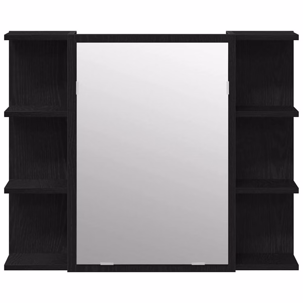 Berkfield Home Compact Black Oak Solid Wood Bathroom Mirror Cabinet with Hinged Doors and Open Shelf – 5