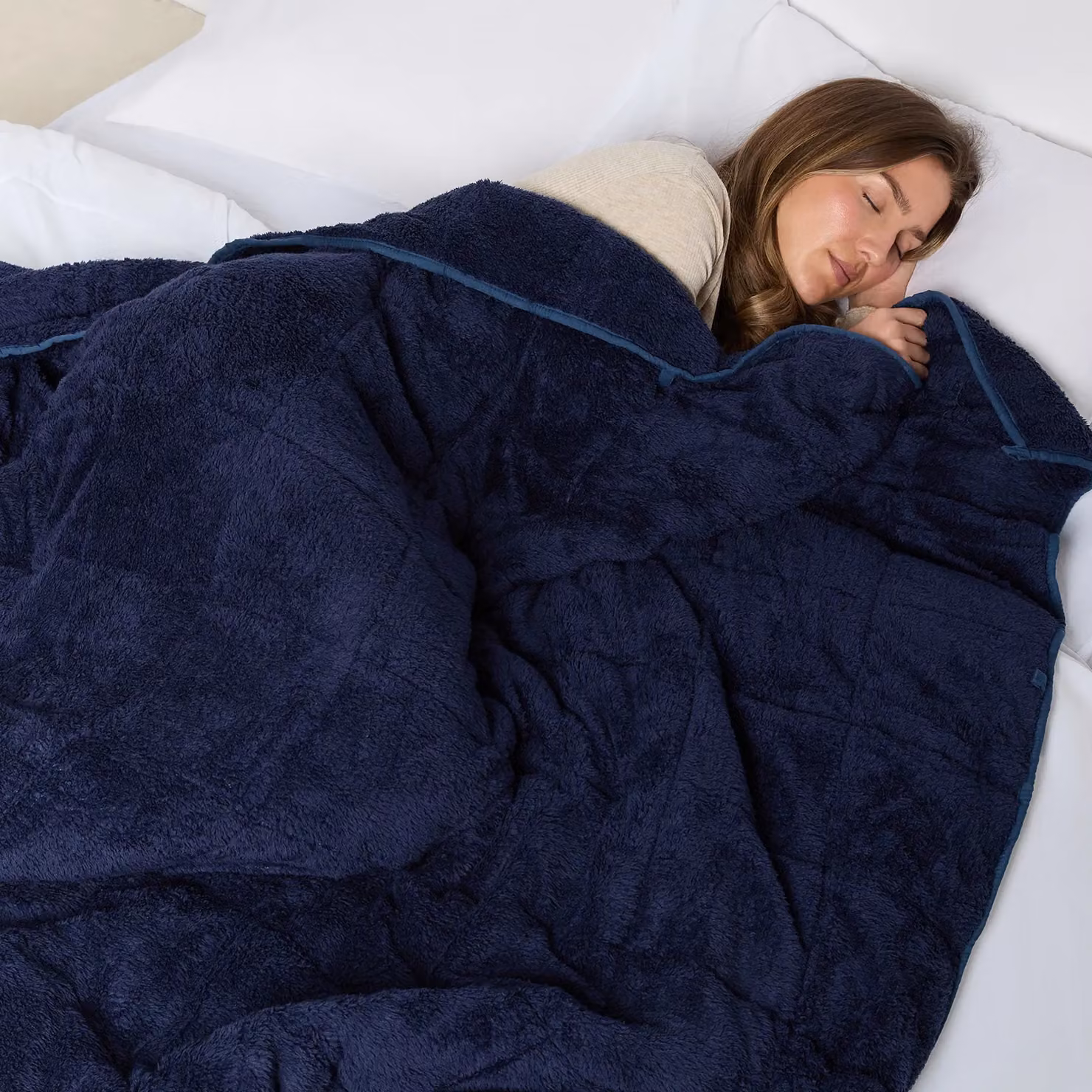 OHS Teddy Fleece Sensory Sleep Therapy Weighted Blanket, Blue, W: 125 cm, D: 150 cm, 4kg – 6