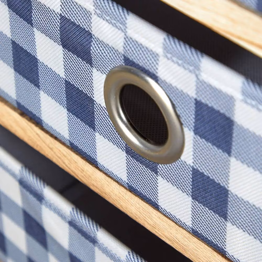 FORGEVIO Wooden Storage Chest with 4 Brown Checked Plaid Fabric Drawers – 3