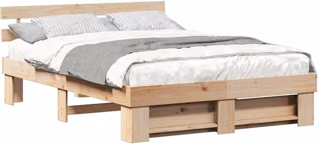 Berkfield Home Traditional Pine Wood Bed with Headboard in Brown and Beige, W/D/H: 135 x 190 x 150 cm