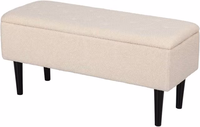Kelvenix Modern White Bouclé Upholstered Ottoman Storage Box