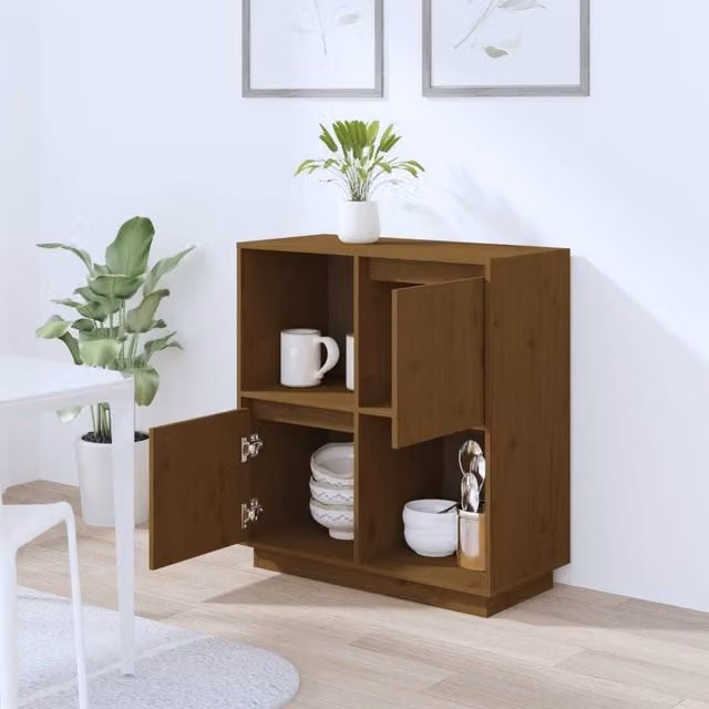 Berkfield Home Sideboard in Honey Brown Solid Pine Wood, W/D/H: 74 x 35 x 80 cm – 1