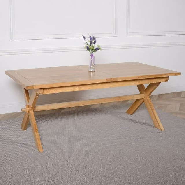 Thats Furniture Vermont Large Oak Extending Dining Table, Brown, Rectangular with X-Frame Cross Legs