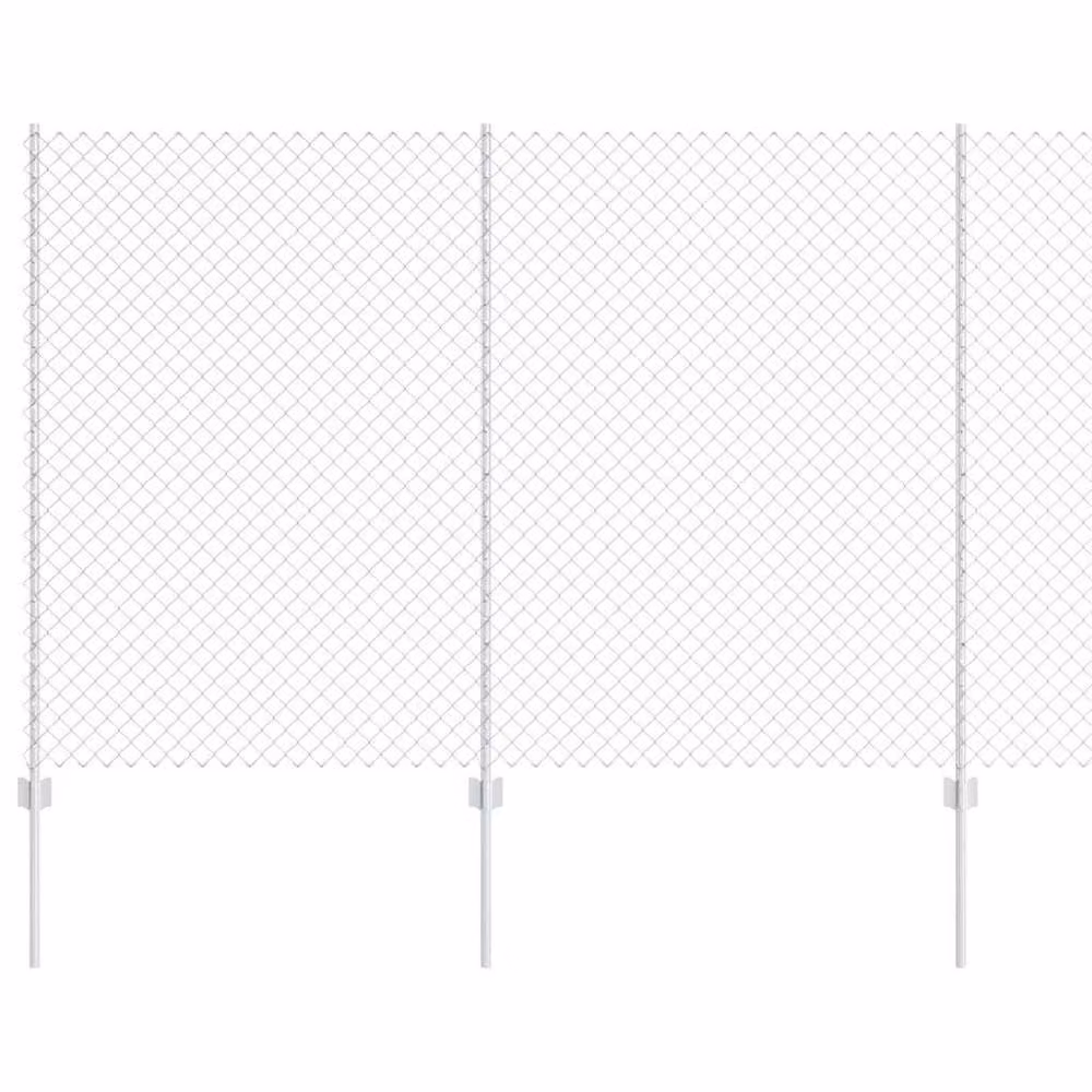 Berkfield Home vidaXL Galvanised Steel Chain Link Fence with 20 U-Profile Posts in Silver, W: 10 m, H: 1.6 m – 2