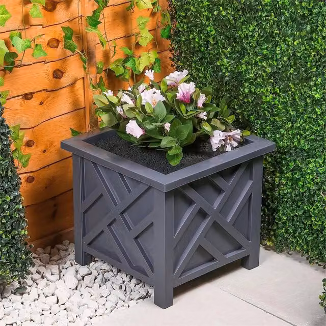 Havendro Grey Lattice Square Plastic Planter Tub