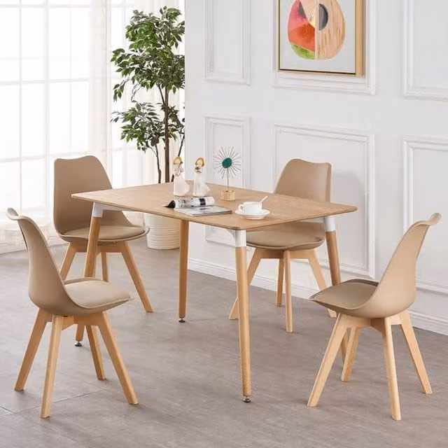Life Interiors Lorenzo Dining Set with Halo Table and 4 Beige Chairs