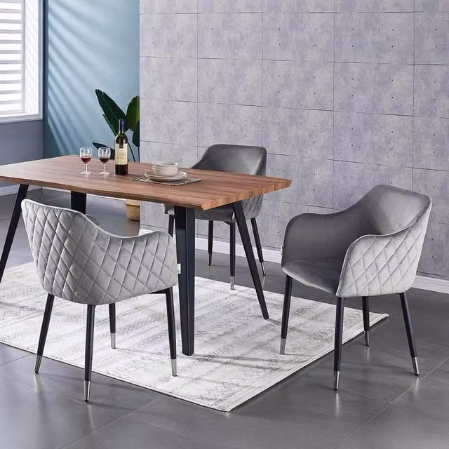 P&N Homewares Set of 4 Verona Velvet Dining Chairs in Grey and Brown with Wood Legs