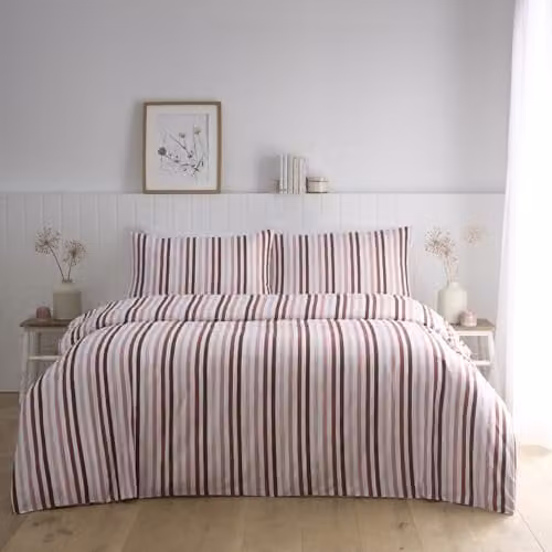 Portfolio Home Ombre Pencil Stripe Geometric Pink Super King Duvet Cover and Pillowcase Set