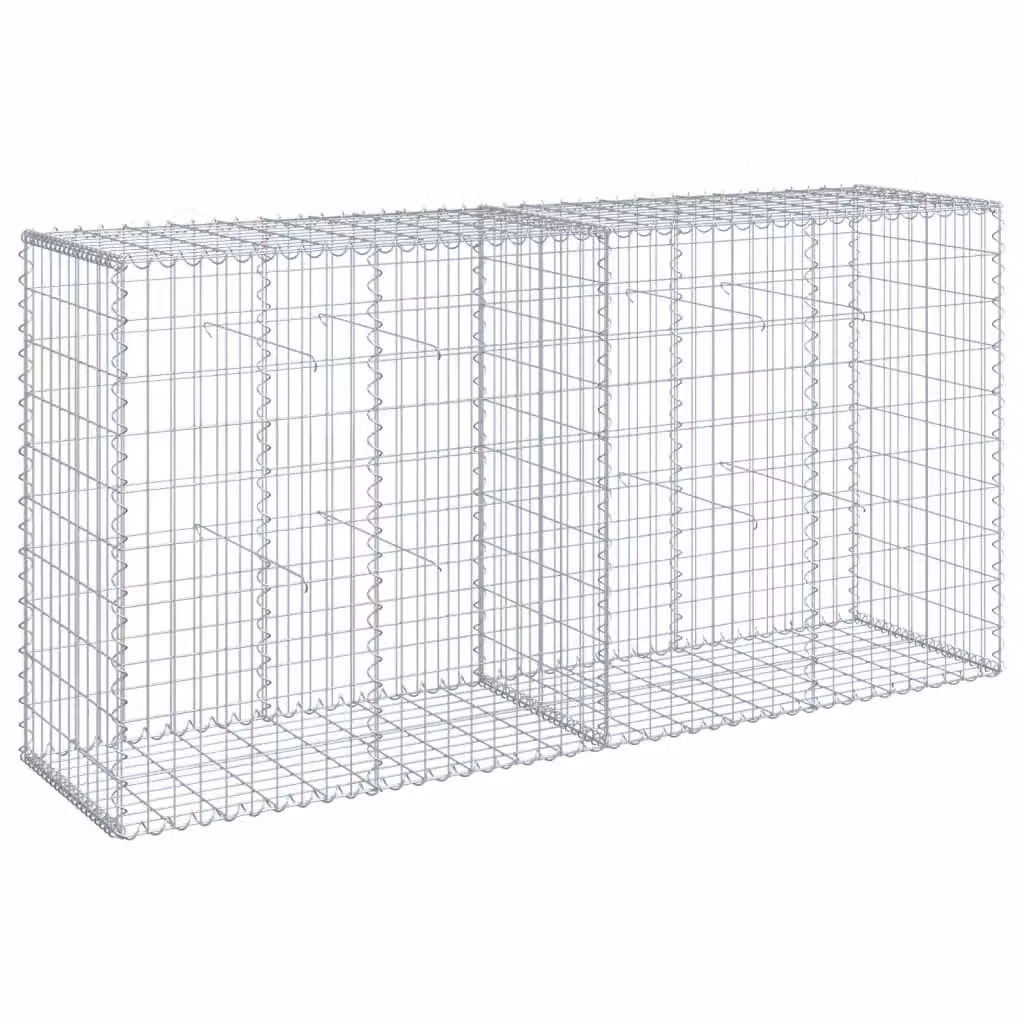 Berkfield Home Silver Galvanised Steel Gabion Basket with Cover, W: 200 cm, D: 50 cm, H: 100 cm – 2