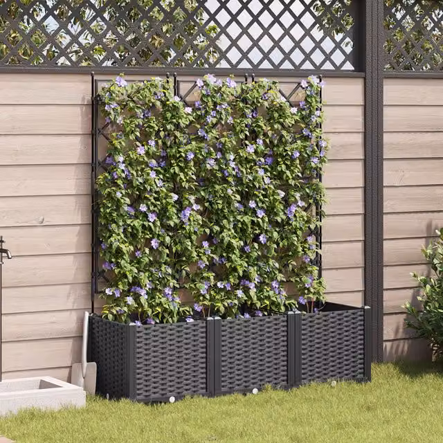 Berkfield Home Garden Planter with Trellis, 3 Piece Set, Black, W/D/H: 120 x 40 x 143 cm – 1