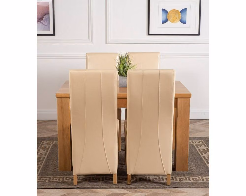 Thats Furniture Dakota Oak Dining Table and 4 Lola Upholstered Leather Chairs Set in Ivory, W: 127 cm, D: 82 cm – 2