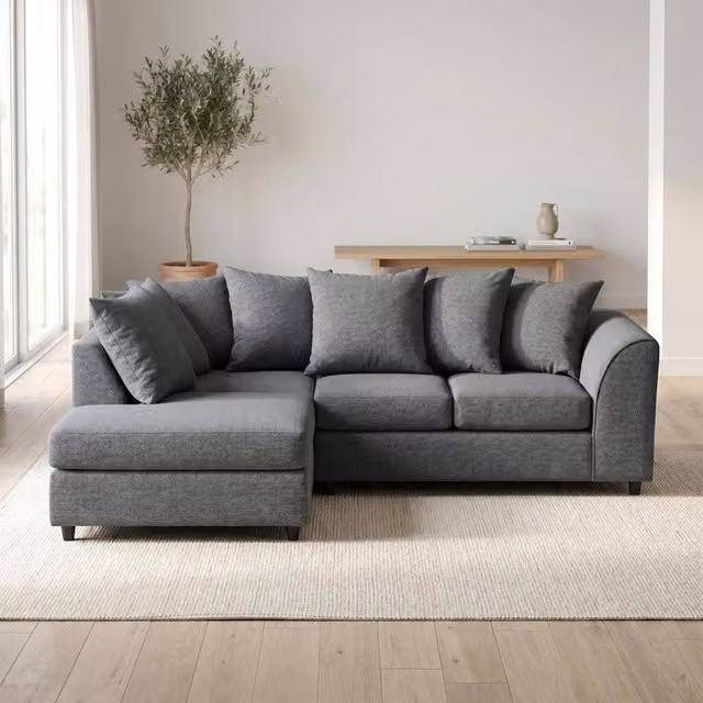 Abakus Direct Harriet Relaxed Linen Left Facing Corner Sofa with Chaise and Scatter Cushions in Grey