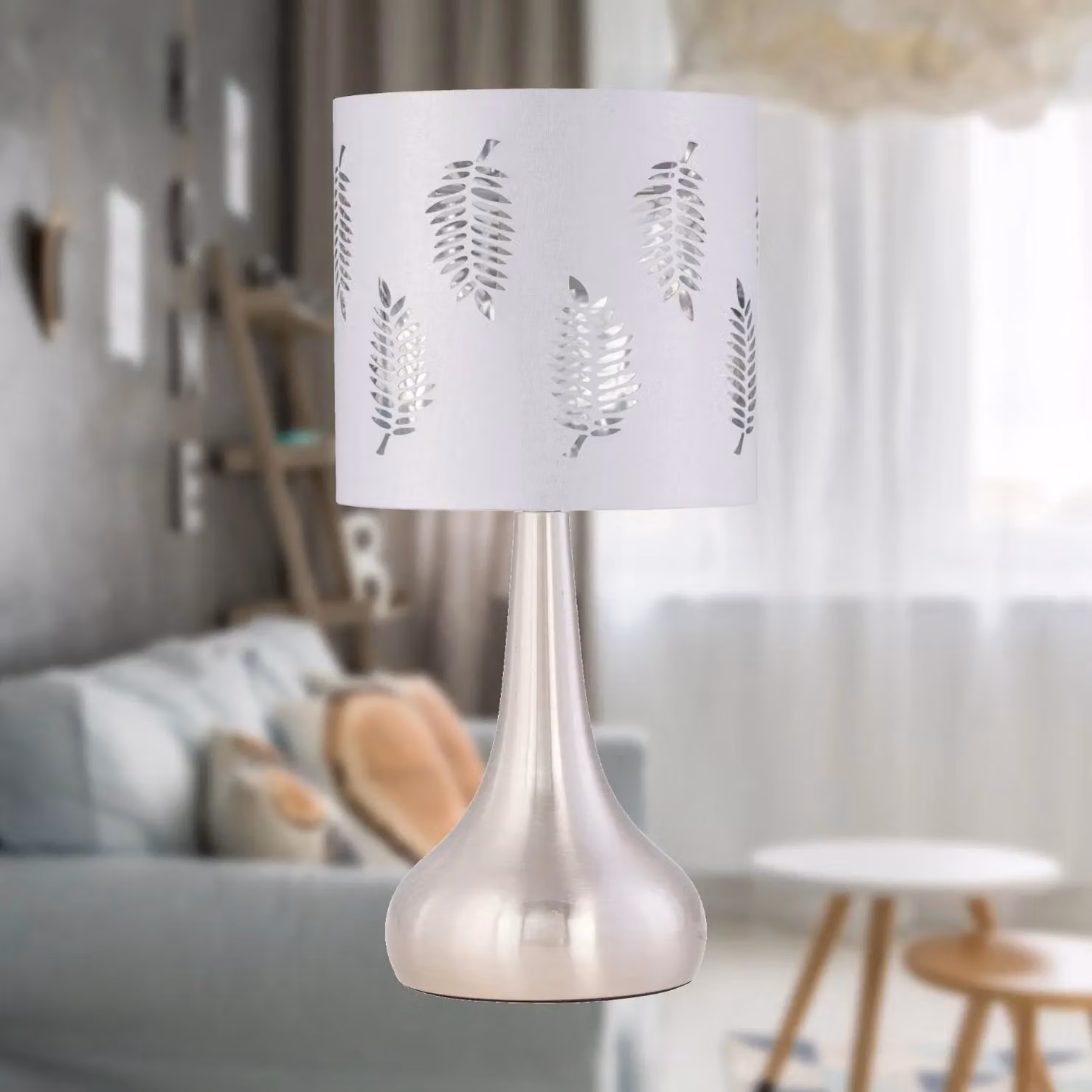 First Choice Lighting Romana Set of 2 Brushed Chrome Touch Table Lamps with White Fabric Shades – 2
