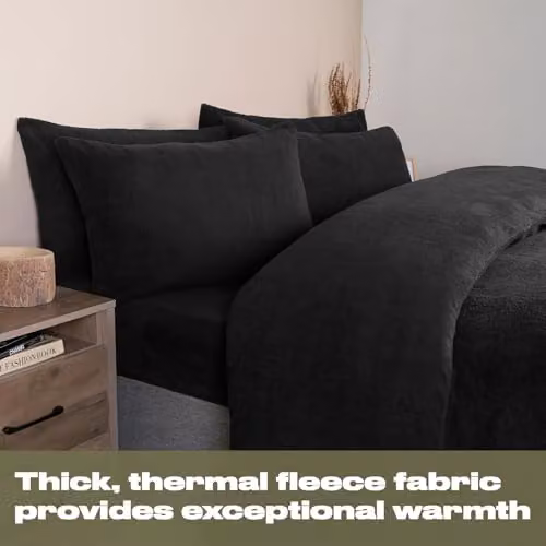 Brentfords Black King Size Teddy Fleece Duvet Cover Set with Pillowcases – 3