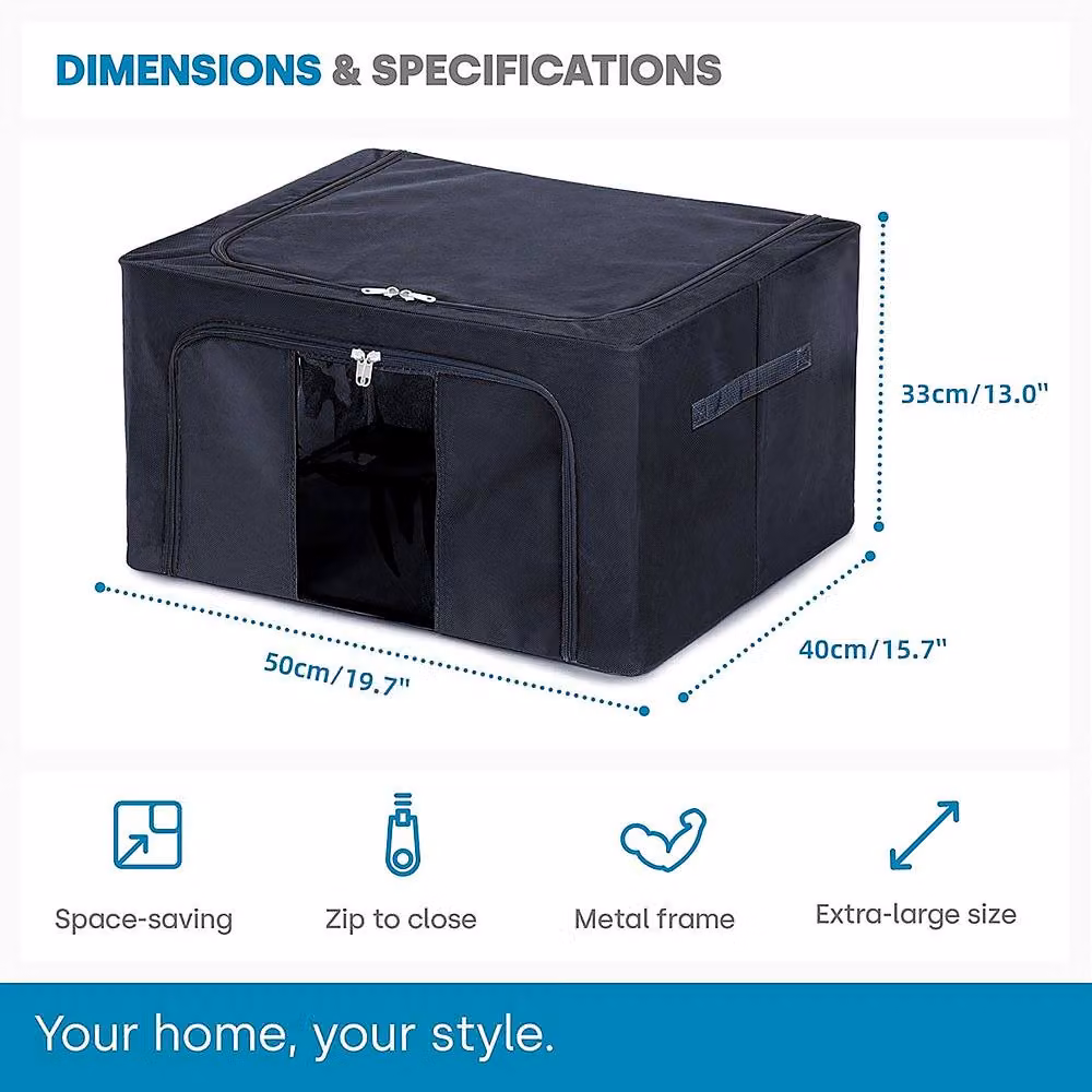 YnysTec 3-Piece Zipped Clothes Storage Bags in Dark Blue, Large Wardrobe Closet Organiser Boxes with Lids – 2
