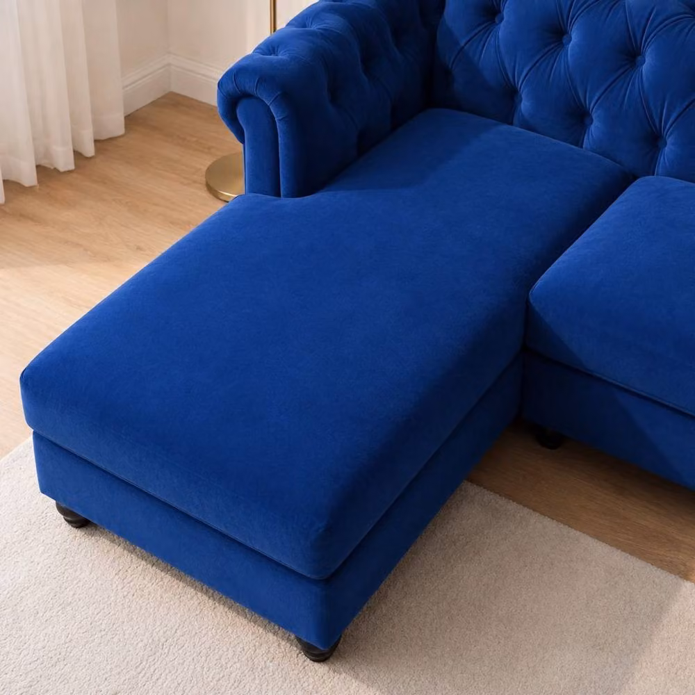 Sofaya Hampton 3 Seater L Shape Chesterfield Sofa in Blue Velvet with Left Hand Chaise – 2