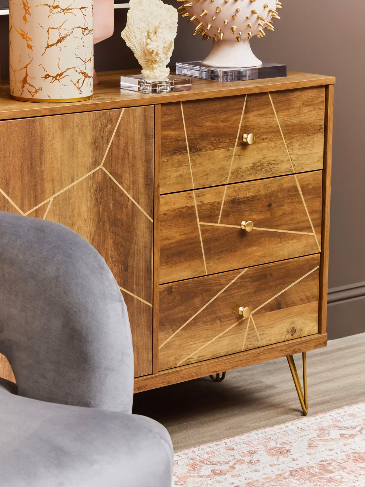 Orsina Industrial Sideboard Cabinet in Brown and White with Media Compartments – 2