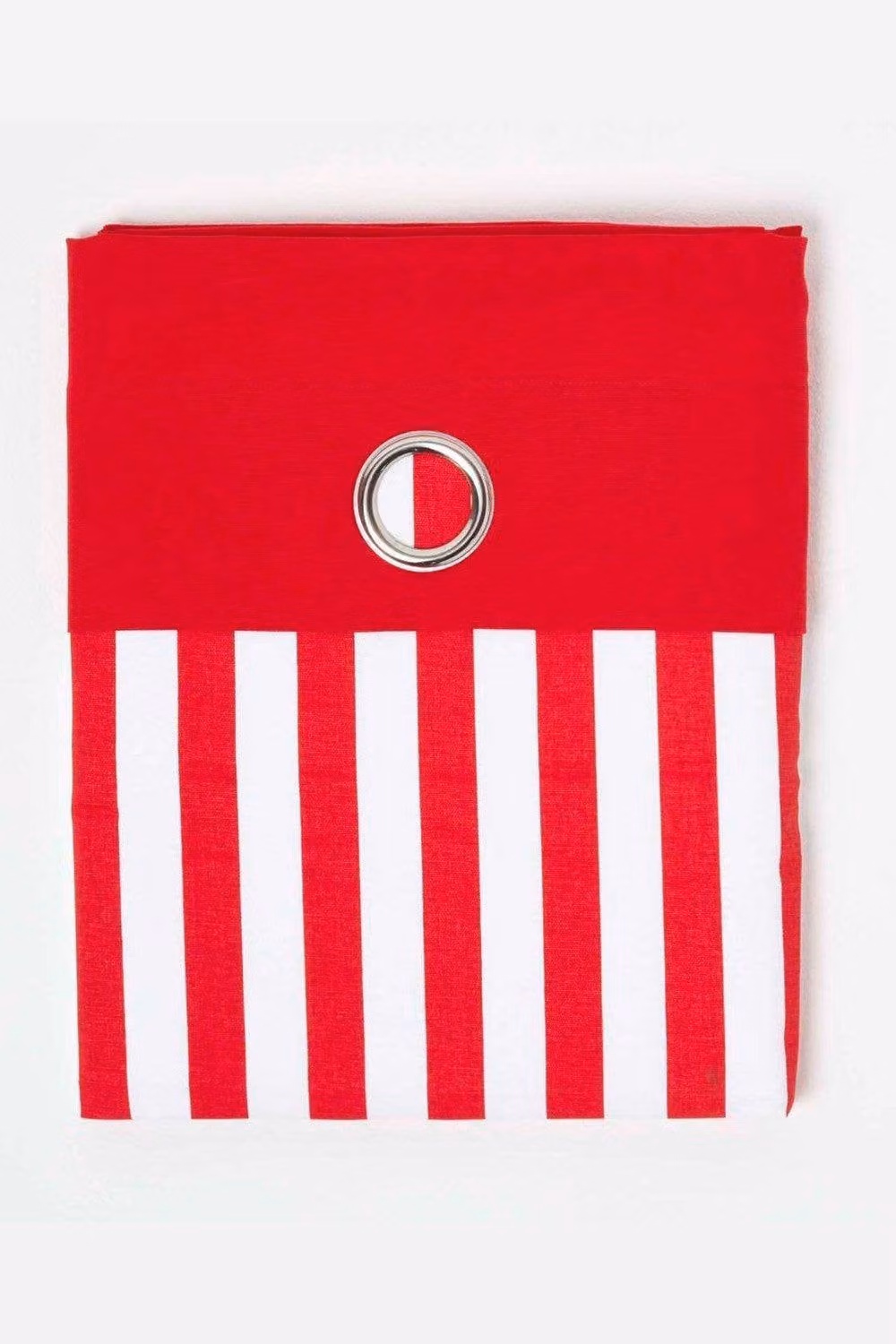 Homescapes Red Striped Cotton Eyelet Curtain Pair, Width: 140 cm, Drop: 183 cm – 2
