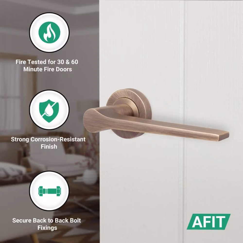 AFIT Antique Brass Fire Door Handle Latch Set in Bronze with Hinges, 150 x 150 mm – 2