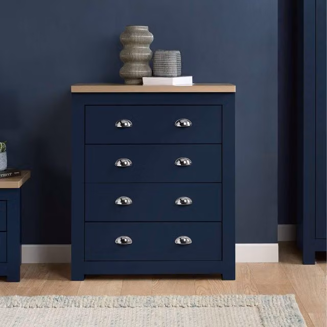 Birlea Modern Blue and Oak 4 Drawer Chest