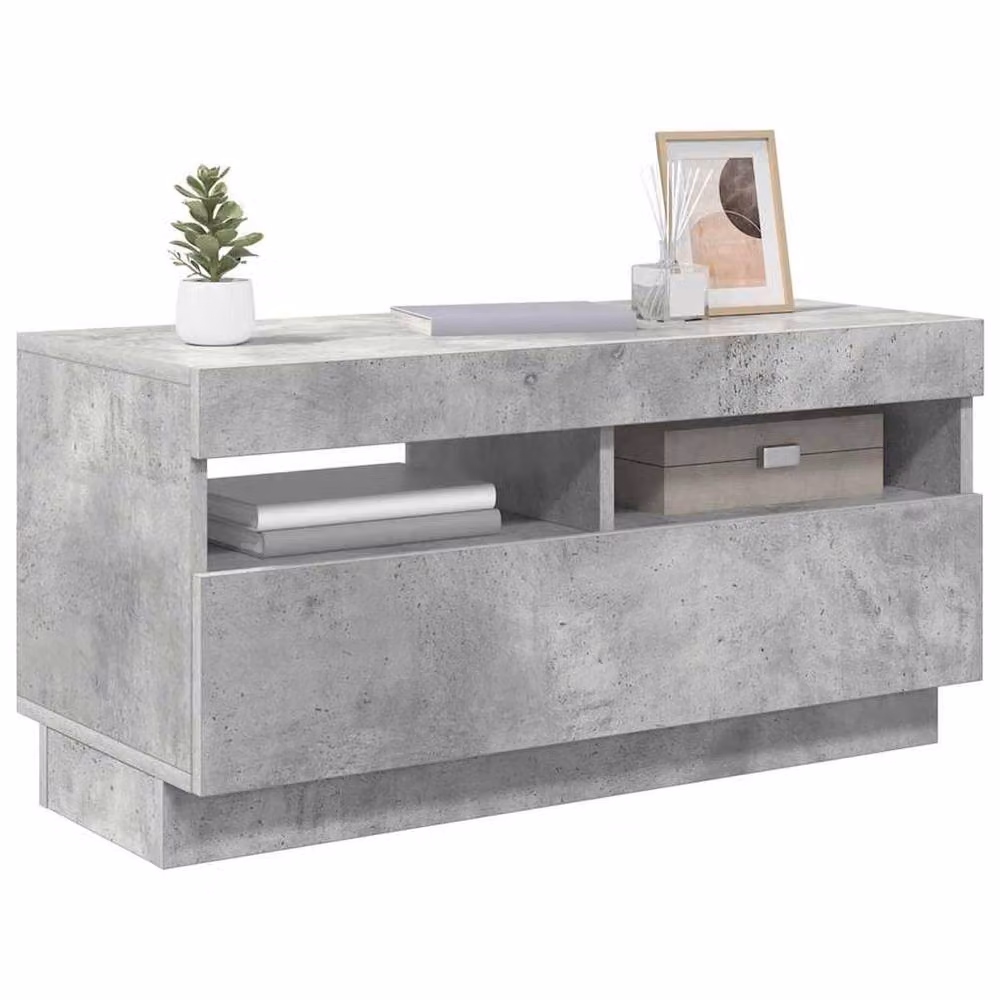Berkfield Home Modern TV Cabinet with LED Lights in Concrete Grey, W/D/H: 80 x 35 x 40 cm – 2