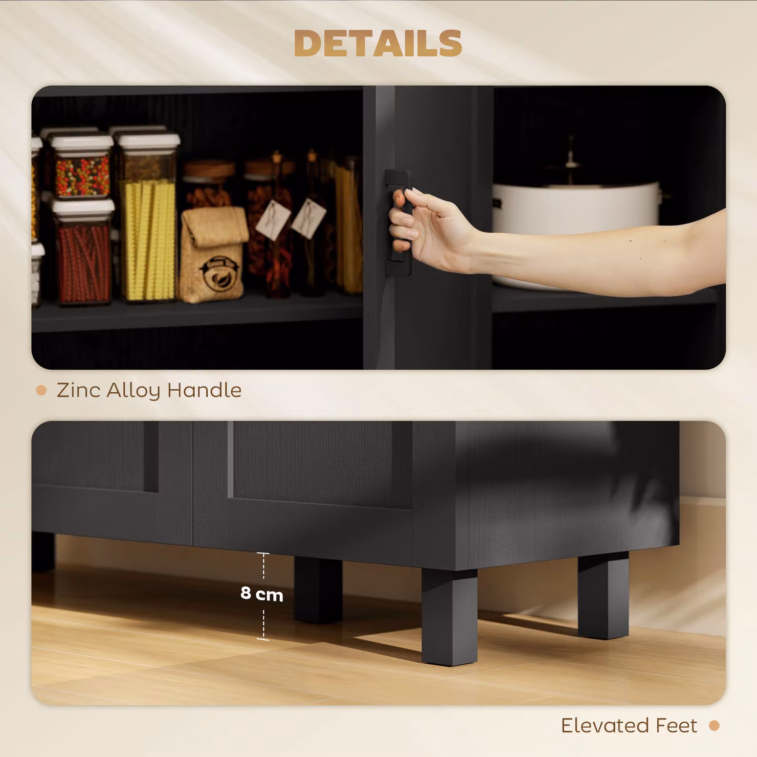 HOMCOM Modern Black Sideboard Buffet Cabinet with 3 Doors and Adjustable Shelves for Kitchen or Living Room Storage – 5