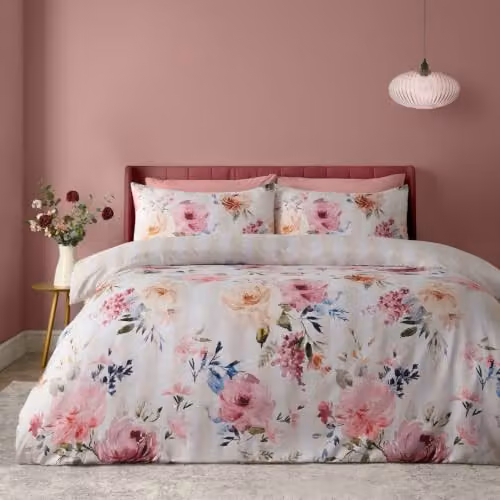 Catherine Lansfield Floral Stripe So Soft Reversible Microfibre Duvet Cover and Pillowcase Set, Cream/Beige, Duvet Cover: 180 x 200 cm, Pillowcase: 50 x 75 cm – 1