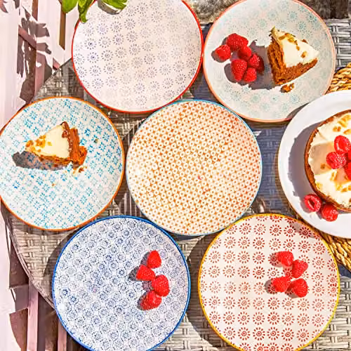 Nicola Spring Hand-Printed Floral Porcelain Side Plates, Multicolour, Pack of 6, Diameter: 18 cm – 2