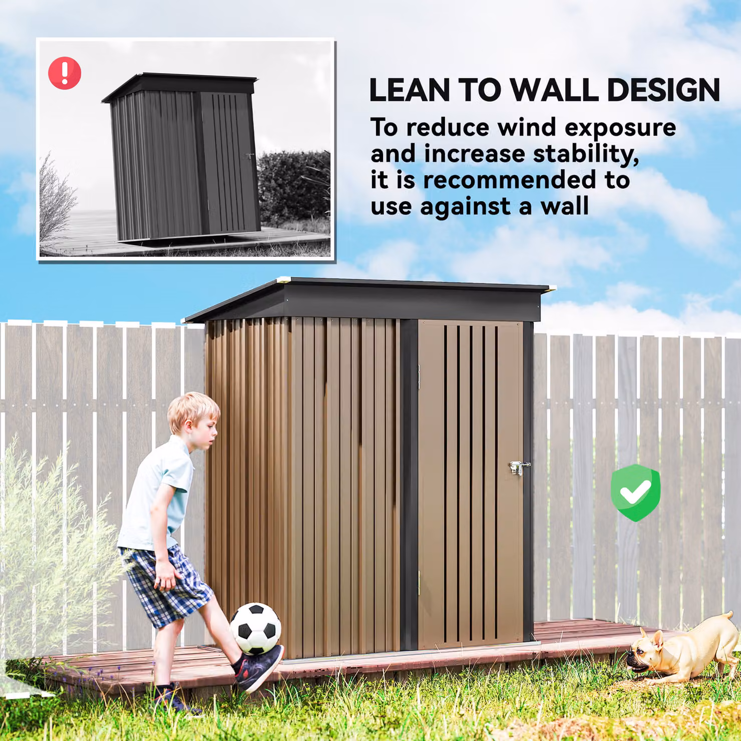 Outsunny Metal Lean-to Garden Shed in Brown with Adjustable Shelving and Lock, W/D/H: 152.4 x 91.44 x 182.88 cm – 5
