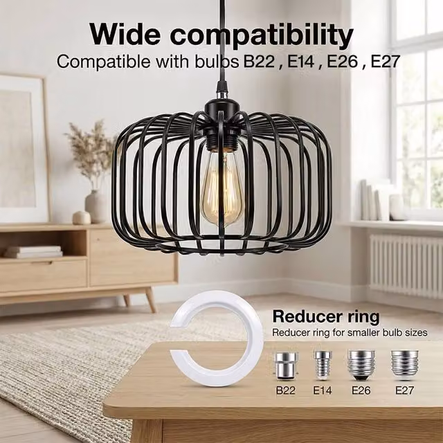 EONLION Industrial Metal Cylinder Ceiling Pendant Light Shade, Black, H: 28.5 cm, W: 18.0 cm, D: 18.0 cm