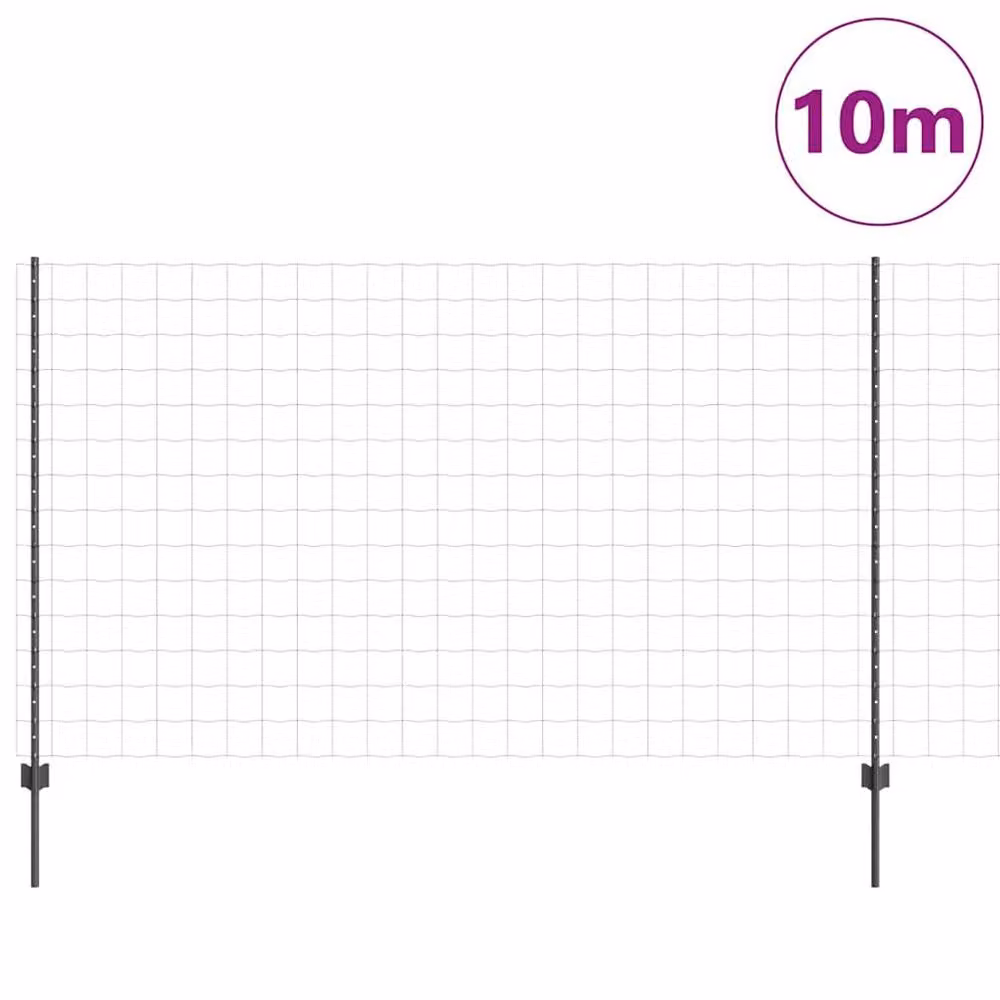 Berkfield Home Euro Fence Steel Garden Fencing with 10 U-Profile Posts, Grey, W: 10 m, H: 1.4 m – 2
