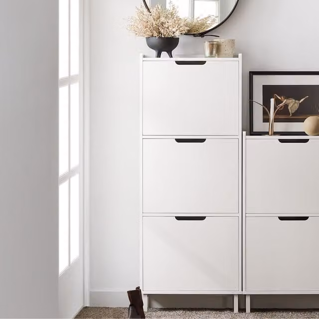 SoBuy Minimalist 3 Flip-Drawer Shoe Rack in White