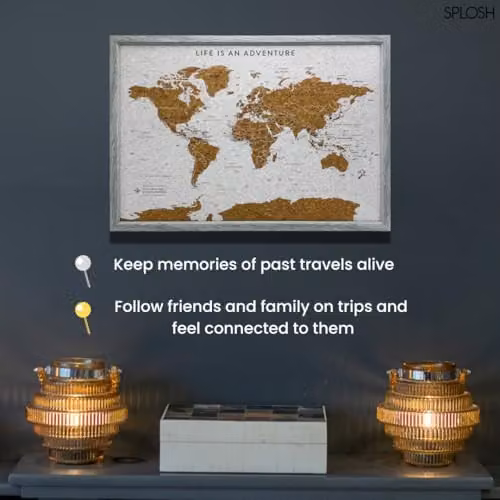Splosh Grey Framed Travel Map Cork Board with 100 Pins – 3