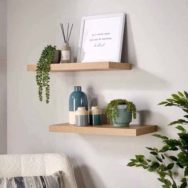 Home Source Cloud Pair of Floating Wall Mounted Storage Shelves, Brown, Width: 60 cm