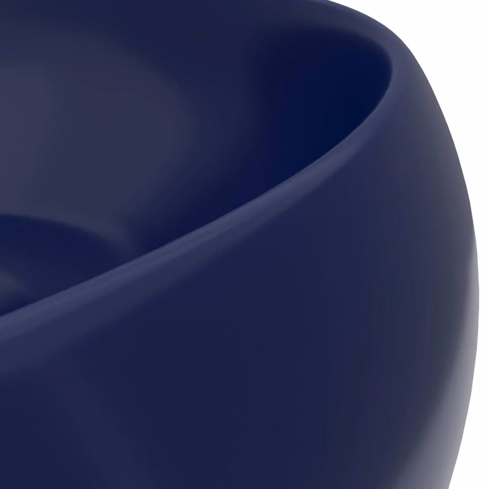 Berkfield Home Luxury Round Ceramic Countertop Wash Basin in Matt Dark Blue, W: 40 cm, H: 15 cm, D: 15 cm – 4