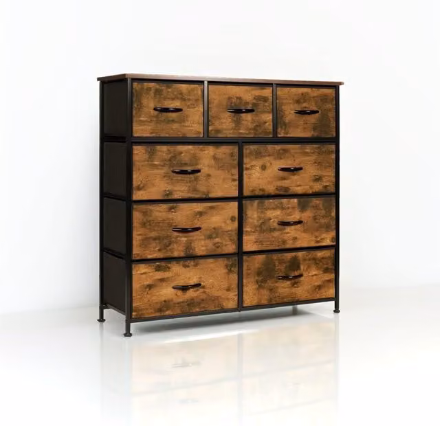 Modcraft Brown Industrial Chest of Drawers with 9 Fabric Drawers