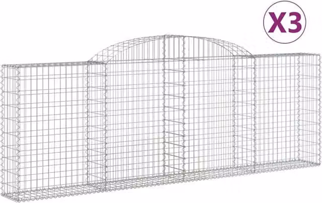 Berkfield Home Arched Gabion Baskets, 3 Piece Set, Silver Galvanised Steel, W: 300 cm, D: 30 cm, H: 100-120 cm – 1