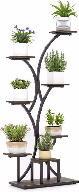 COSTWAY 8 Tier Corner Plant Shelf, Brown Metal Industrial Garden Stand, Height: 146 cm