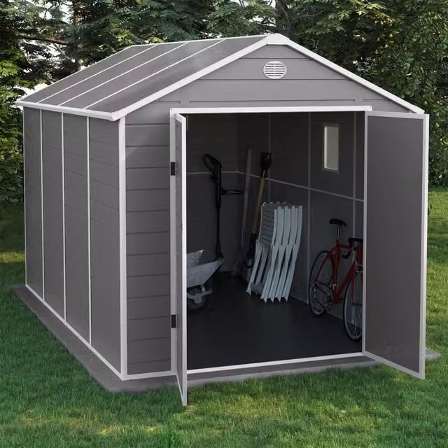 BillyOh Kingston Apex Plastic Gable Shed with Floor, Grey, 8x12ft