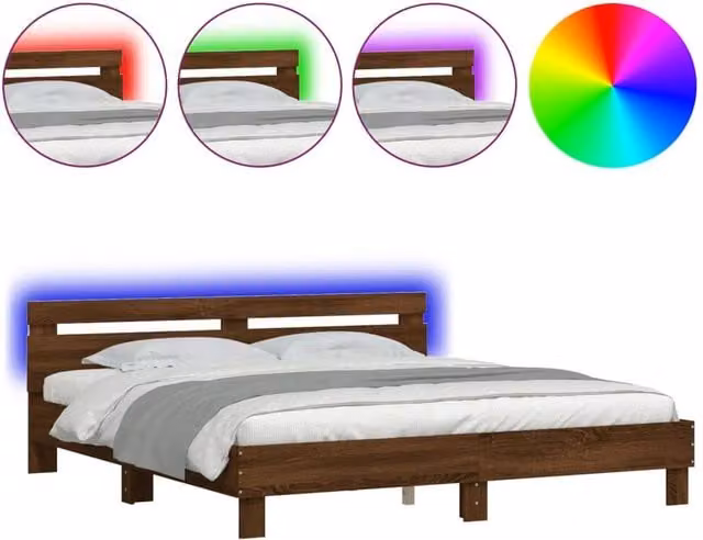 Berkfield Home Modern Bed Frame with LED Under-Bed Lighting and USB Charging Port in Brown Oak, 200 x 200 cm – 1