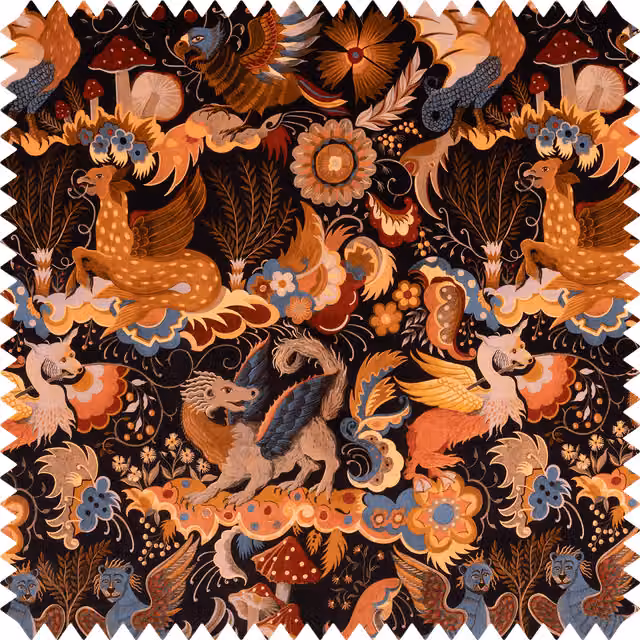 House of Hackney Phantasia Velvet in Selenite Orange, Black and Multicolour