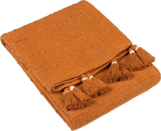 Caliche Woven Tasselled Throw in Orange and Brown