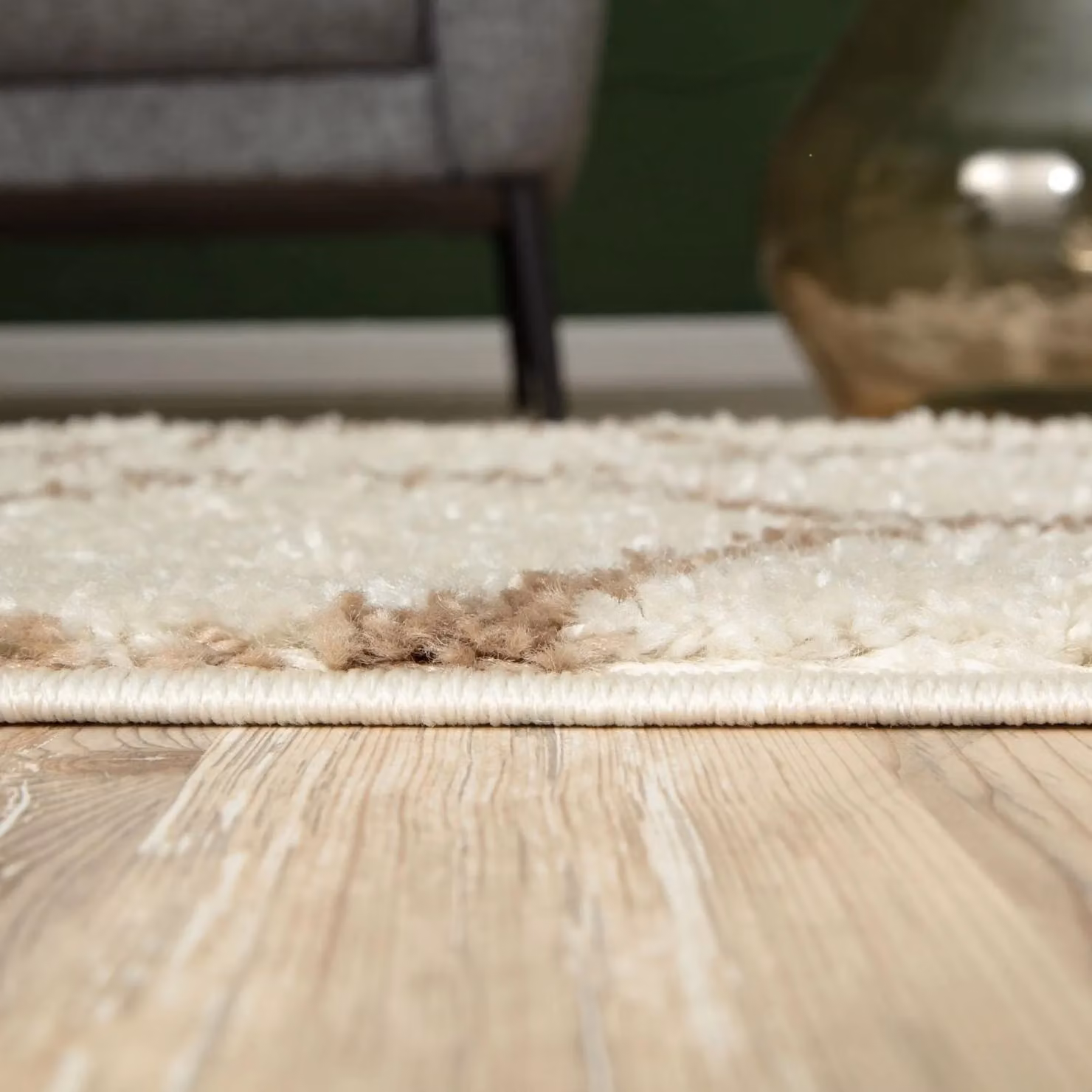 THE RUGS Soft Trellis Moroccan Shaggy Square Rug in Ivory and Beige, W/D: 120 x 120 cm – 2